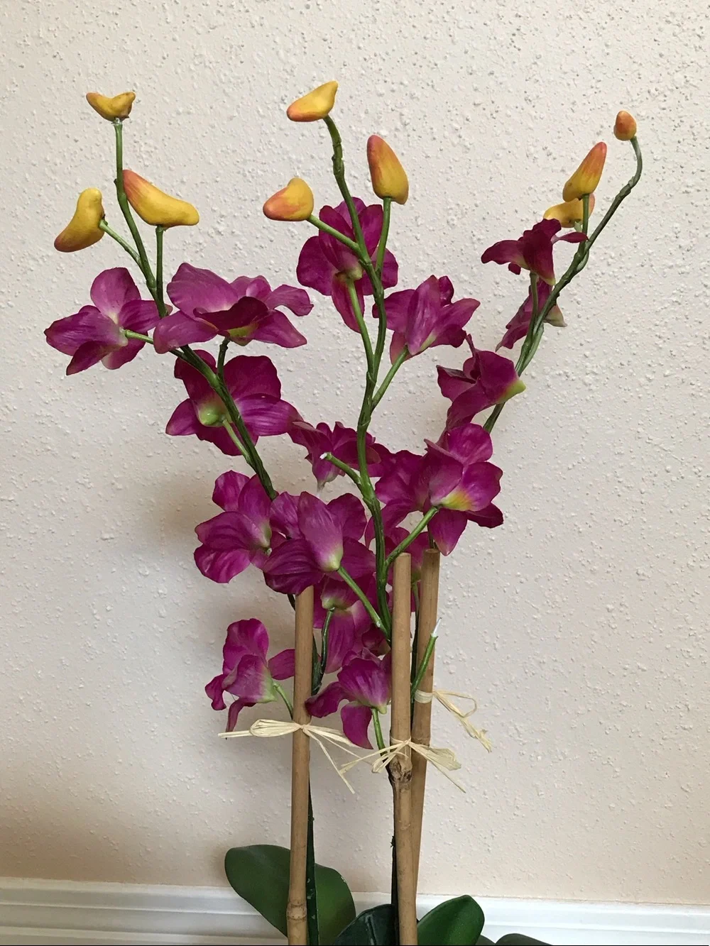 Purple Orchid Arrangement in Black Ceramic Pot - Artificial Floral Accent